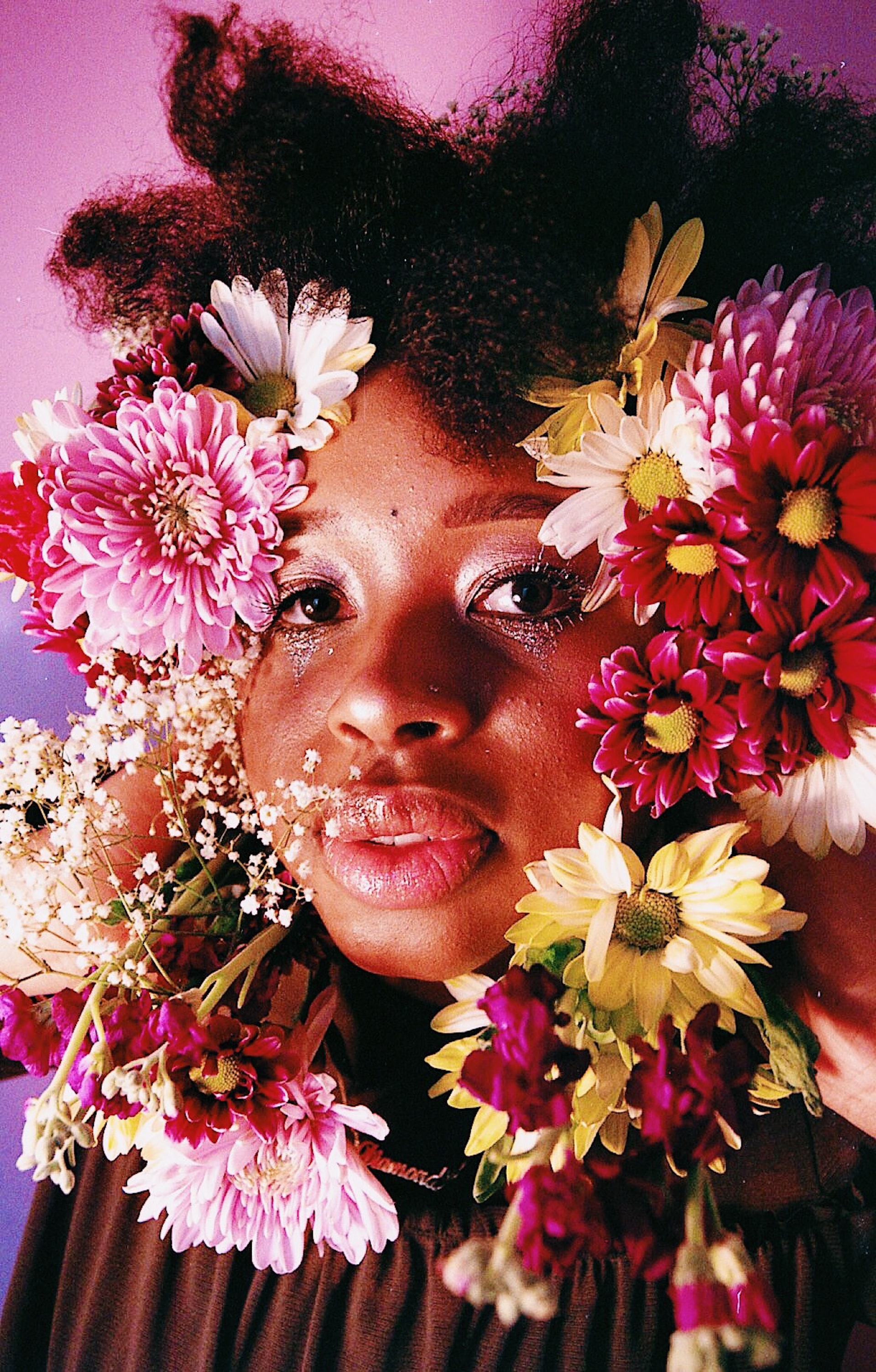 flowers on an African woman.